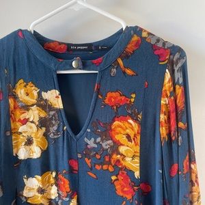 Blu Pepper Flowy Navy Floral Dress Bell Sleeves